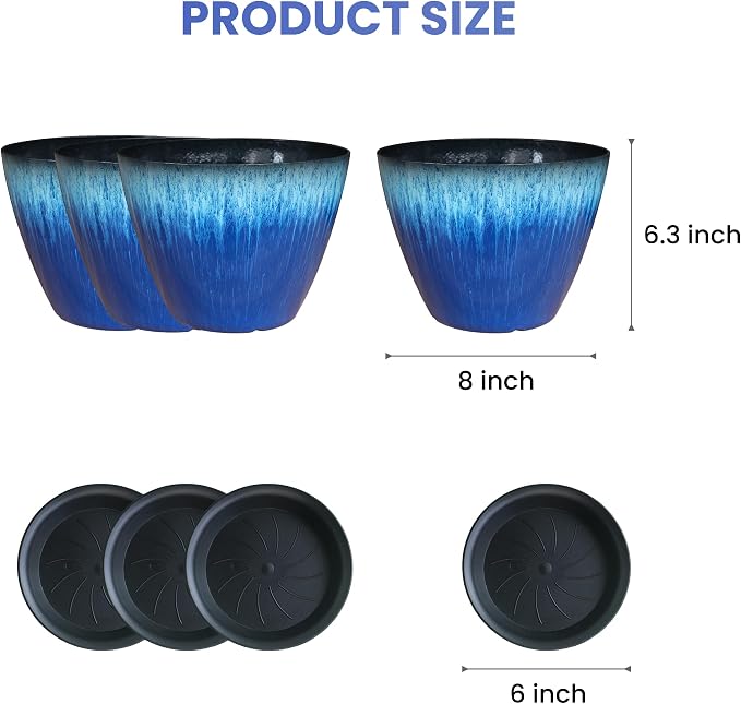 8 inch Plant Pots with Drainage Holes, Modern Glossy Finishing Planter - Image 2