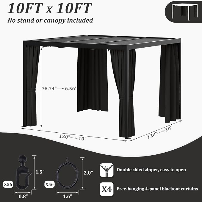 Gazebo Universal Replacement Privacy Curtain, 4-Panels Sidewall Curtains - Image 2