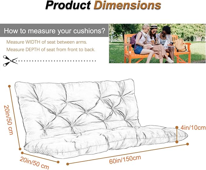 2-3 Seat Swing Replacement Cushion, Outdoor Bench Cushions - Image 6