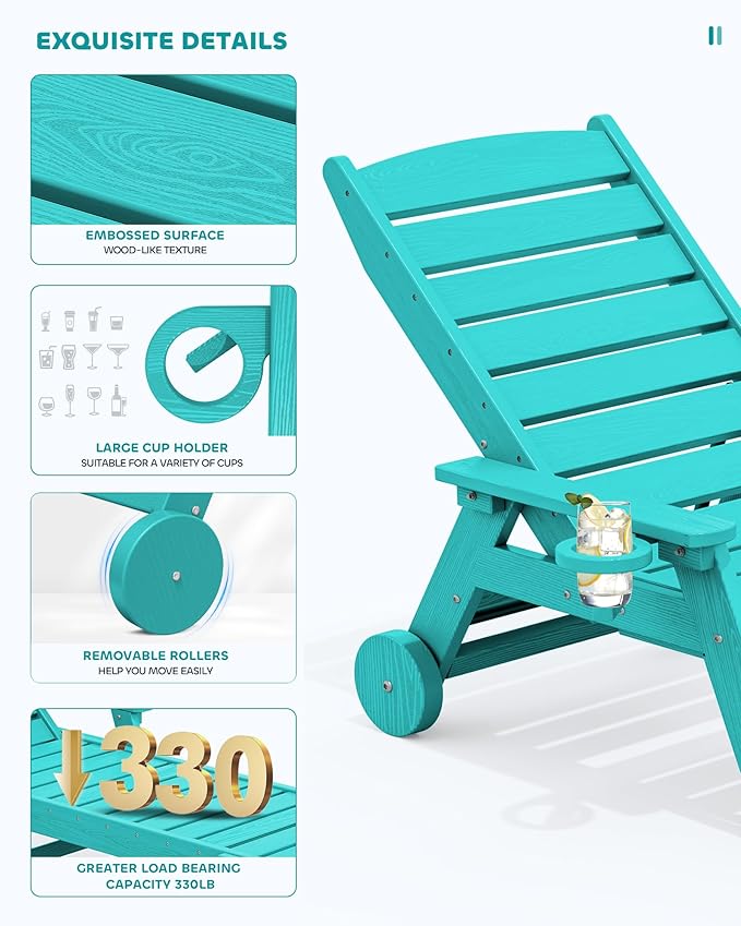 SERWALL Patio Chaise Lounge Chair, Poly Lounge Chair - Image 5