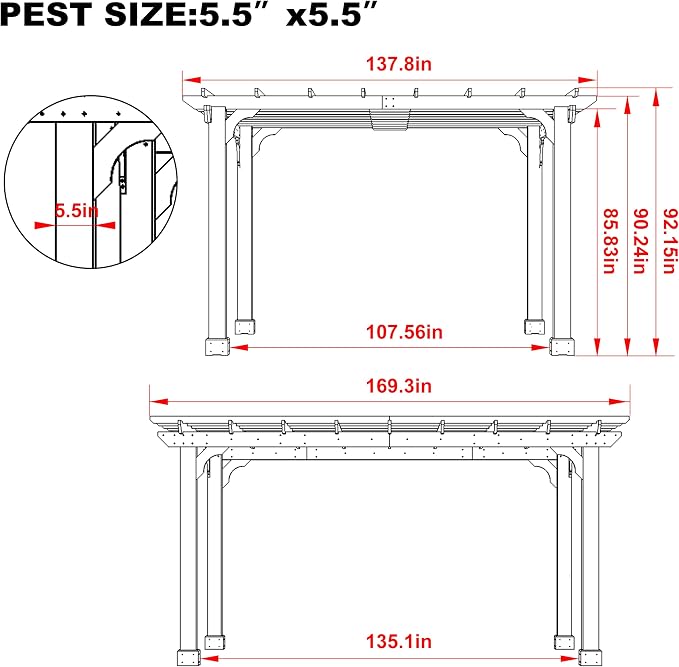 BlueWish 12’ x 14’ Cedar Wood Patio Pergola - Image 3