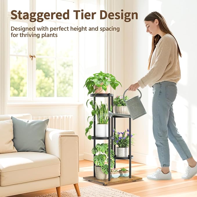 LASZOLA Black 4 Tier Plant Stand Indoor Heavy Duty Metal Planter Flower Holder - Image 2