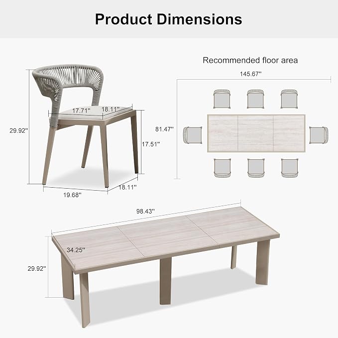 PURPLE LEAF 9 Pieces Outdoor Dining Set Patio Table and Chairs Set Aluminum - Image 9