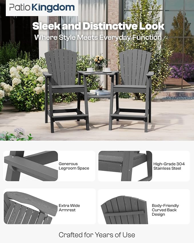 Grey HDPE Tall Adirondack Chair Set of 2 - Image 3