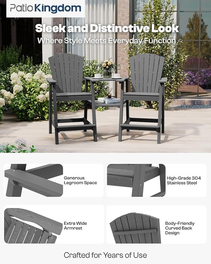 Tall Adirondack Chairs Set of 2, Bar Height HDPE Deck Chairs - Image 2