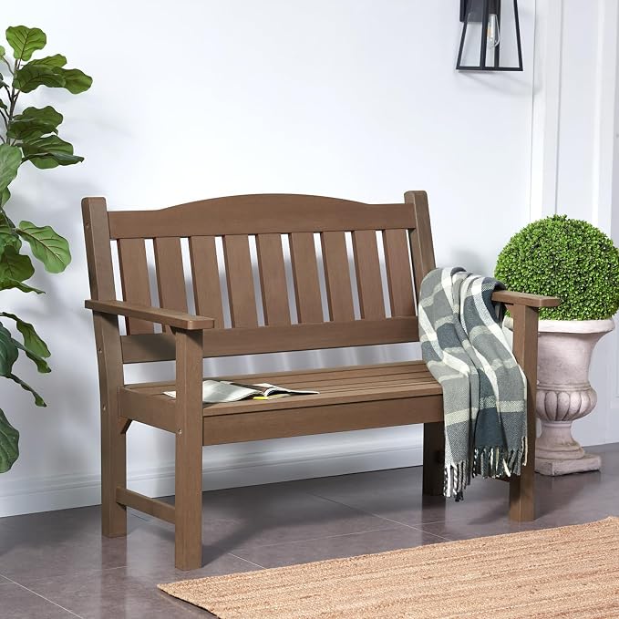 Psilvam 2-Person Outdoor Memorial Bench, All-Weather Poly Lumber Garden Bench - Image 2