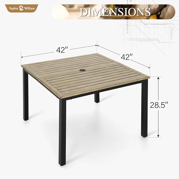 Sophia & William 42" Metal Patio Table, Steel Slatted Square Outdoor Dining - Image 2
