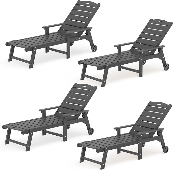 LUE BONA Outdoor Chaise Lounge Chairs Set of 4, HDPS Chaise Lounger, 5 by LUEBONA
