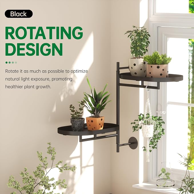 Rotating Window Shelves for Multiple Plants Indoor, 2-tier Metal Corner Black - Image 6