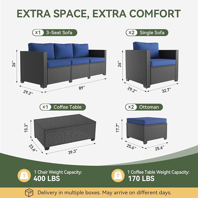 Aoxun 8 Piece Outdoor Patio Furniture Set 7 Seats, Outdoor Sectional - Image 2