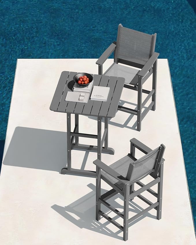 SERWALL 3 Pieces Textilene Adirondack Bar Set, Tall Adirondack Bar Height Chairs - Image 7