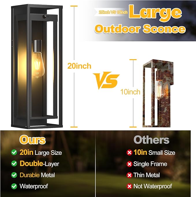 Large Motion Sensor Outdoor Lighting-20in Dusk to Dawn Modern Waterproof Sconce - Image 3