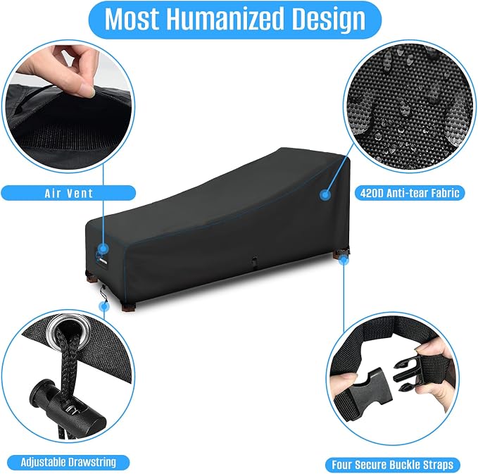 SIRUITON Outdoor Chaise Lounge Cover, Heavy Duty Waterproof & UV Resistant - Image 3
