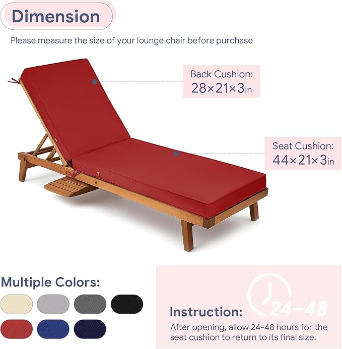 Lounge Chair Cushion Waterproof Chaise Lounge Cushions 72x21x3 Inch Non-Slip - Image 5