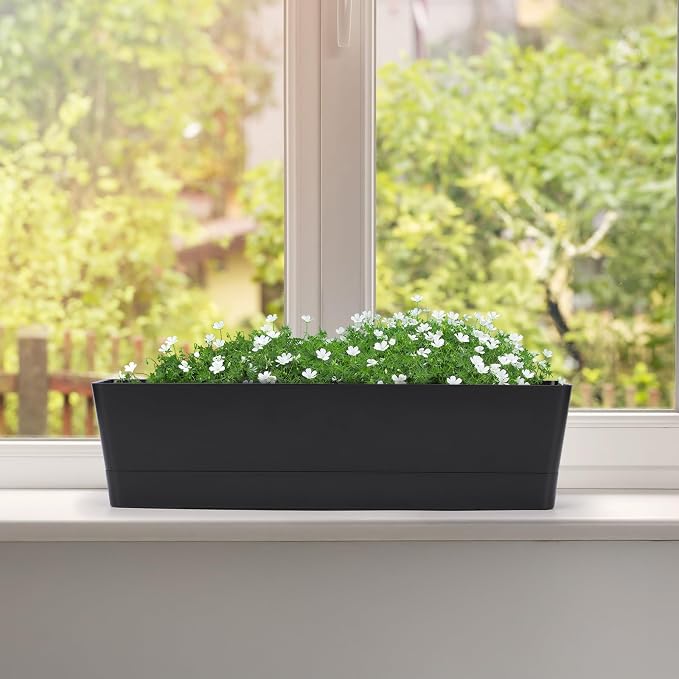 GREANER 3PCS 16x3.8 Inch Window Boxes Planters, Herb Succulents Flowers Plastic - Image 7