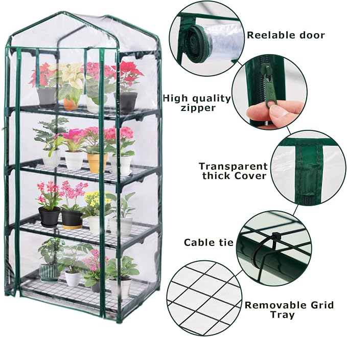 Mini Greenhouse for Indoor Outdoor, Plant Green House 4-Tier Rack Stand - Image 2