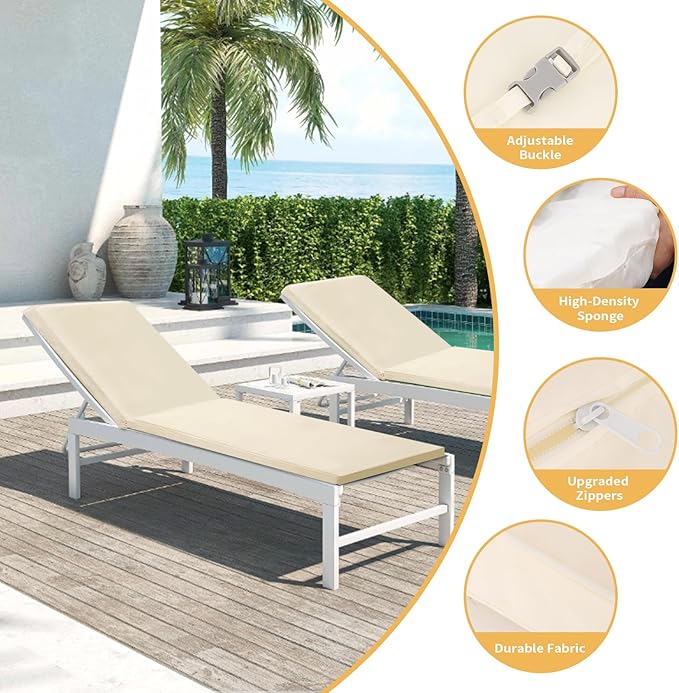 Outdoor Chaise Lounge Cushions for Patio, Waterproof Replacement Seat Cushions - Image 3