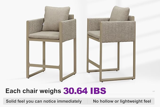 PURPLE LEAF Outdoor Counter Height Bar Stools Elliptical Leg Set of 2 Patio Bar - Image 6