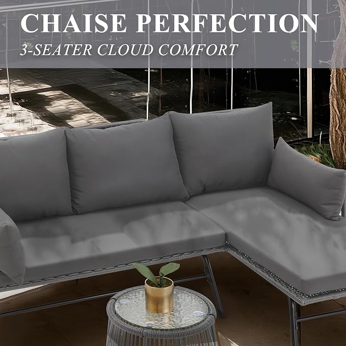 Bezseller 3-Piece Outdoor Patio Furniture Set – L-Shaped Rattan Sectional Sofa - Image 8
