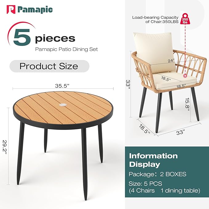 Pamapic 5-Pieces Patio Dining Set - Image 6