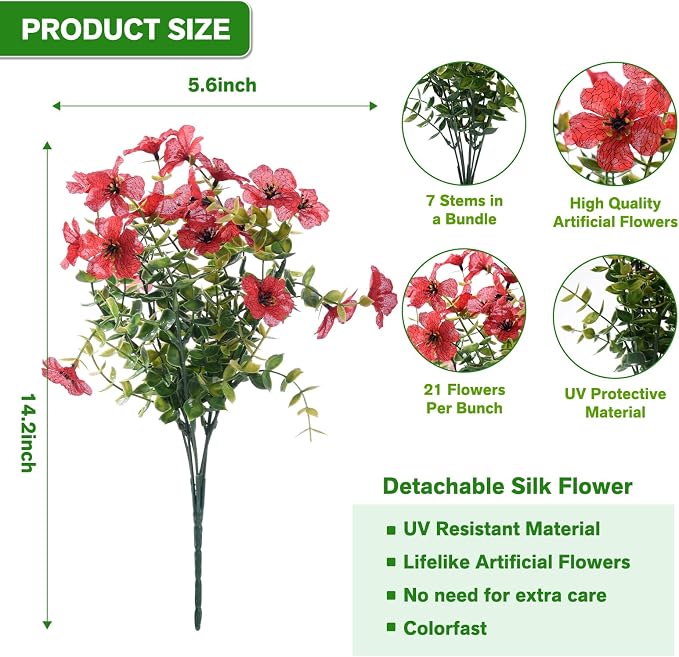 Artificial Flowers for Outdoor, Silk Flowers No Fade Fake Plastic Flowers UV - Image 7