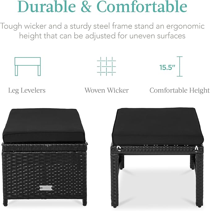 Best Choice Products Set of 2 Wicker Ottomans, Additional Seating, Side Table - Image 2