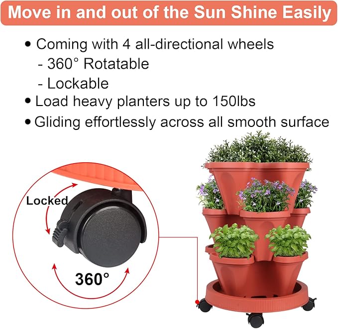 GameXcel Vertical Planter 3 Tier Stackable Planters Garden Planters Strawberry - Image 6