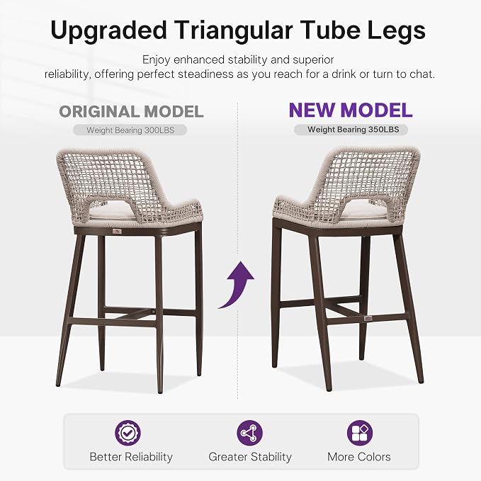 PURPLE LEAF Bar Stools Set of 2 Bar Height Metal Bar Chairs - Image 3