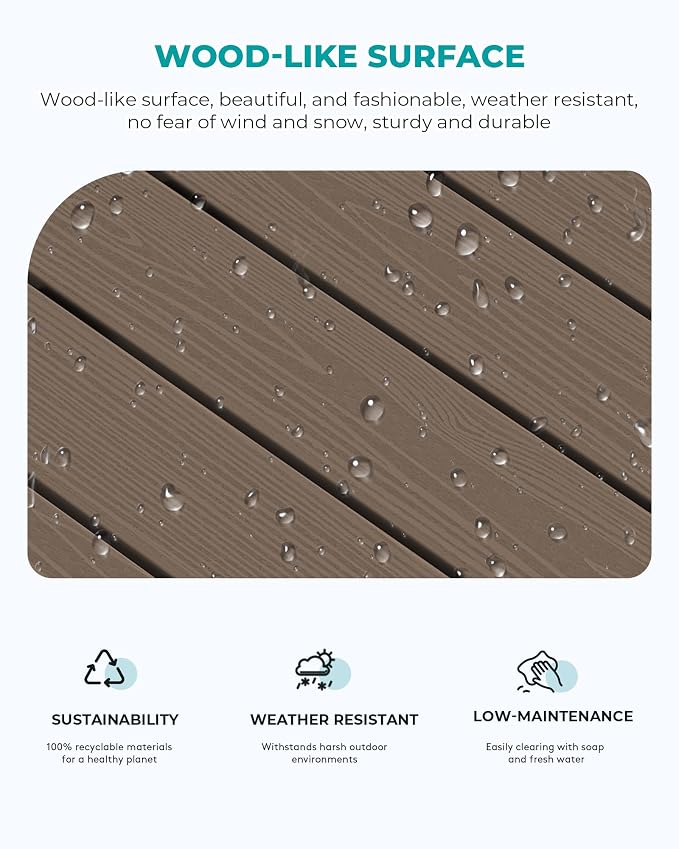 SERWALL HDPE Patio Coffee Table, Rectangle Outdoor Coffee Table, All Weather - Image 4