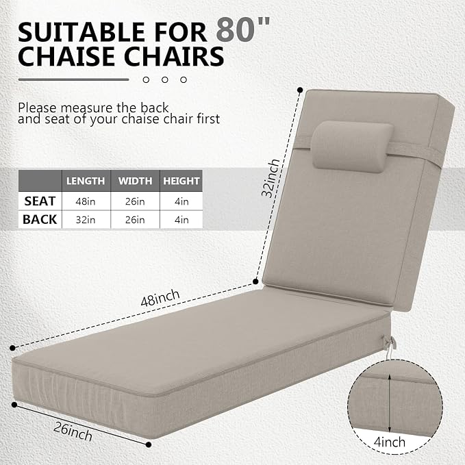 80 x 26 x 4 Inch Olefin Chaise Lounge Cushions, Lounge Chair Cushions - Image 2