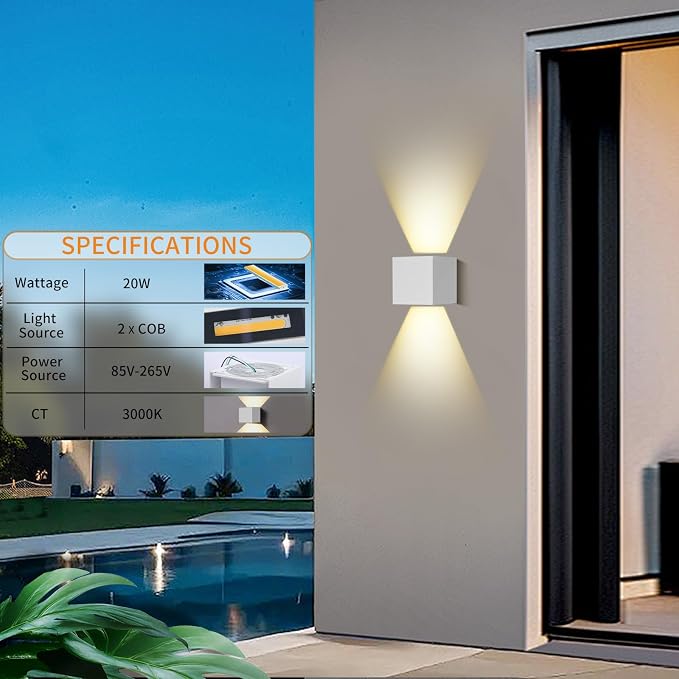 Outdoor Wall Lights Fixture 20W, 3000K Exterior Modern Front Porch Sconces - Image 2
