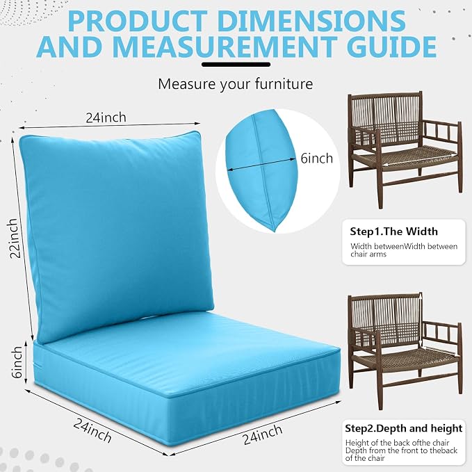 24" x 24" x 6" Outdoor Deep Seat Cushions Set - Image 2