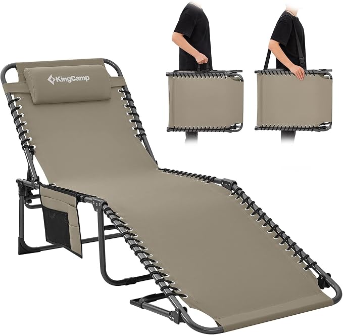 KingCamp Lounge Chair Outdoor, Folding Portable Tanning Chairs Comfy Adjustable by KingCamp