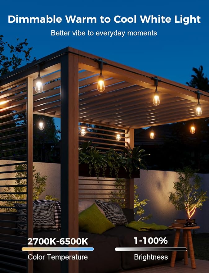 XMCOSY+ Smart Outdoor String Lights, 98Ft Patio Lights Waterproof, App Control - Image 6