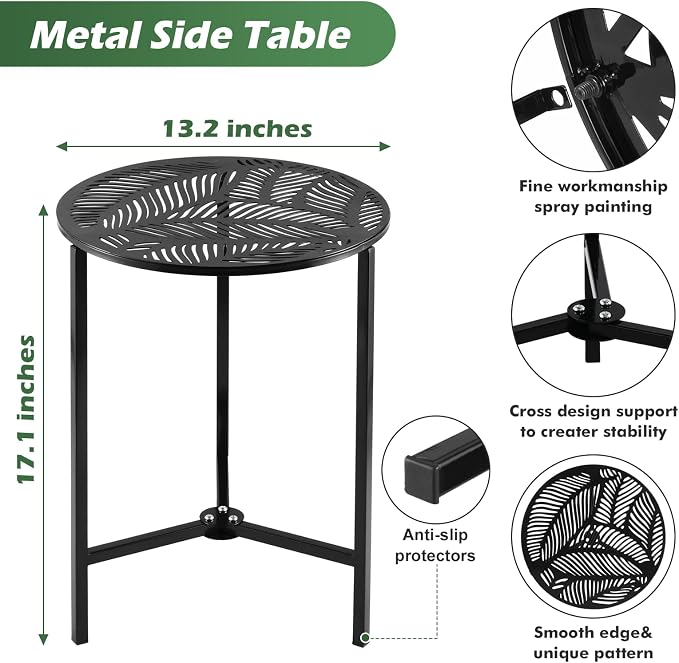 Party Zealot 1-Pack Small Round Metal Side Tables, 13-Inch Black Outdoor End - Image 3