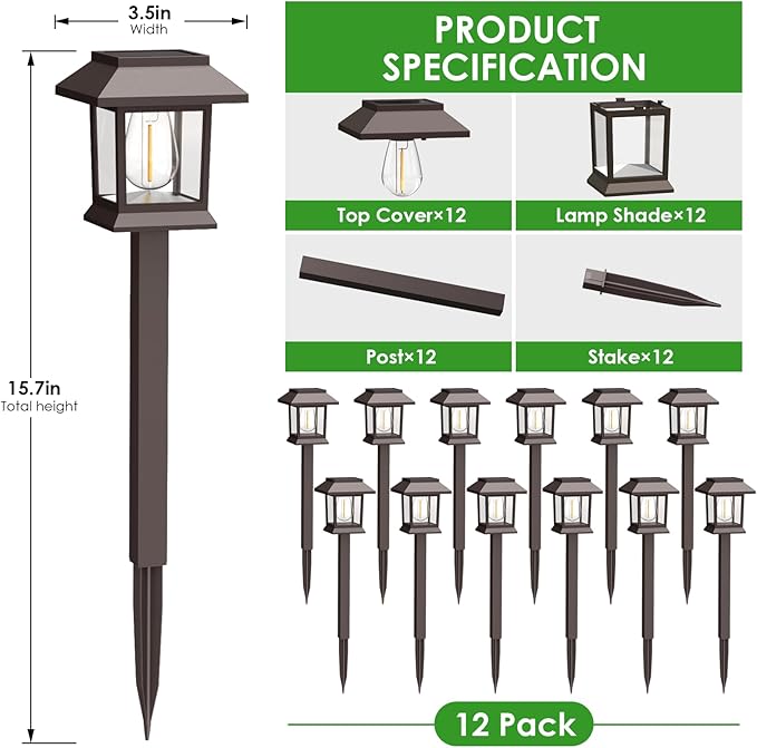 Solar Outdoor Lights, 12 Pack Solar Pathway Lights Waterproof, Landscape - Image 7