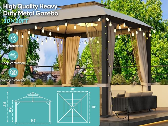 Patio Gazebo 10x10, Outdoor Gazebos, Heavy Duty Gazebo Soft Top Gazebos - Image 3