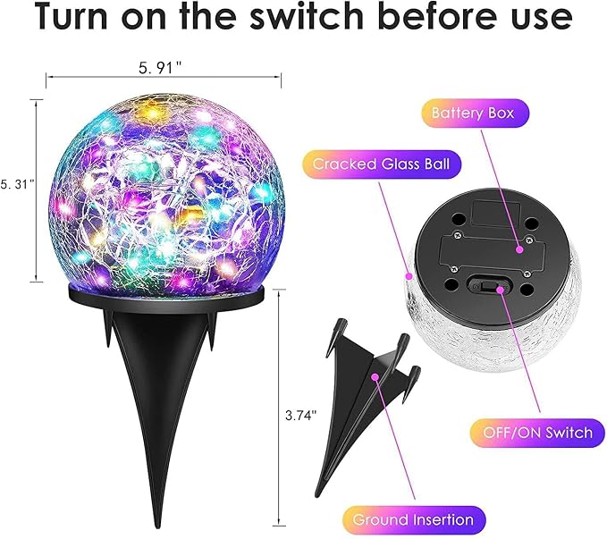 Solar Garden Lights, 2 Pack 80 LED Multicolor Cracked Glass Solar Outdoor - Image 7