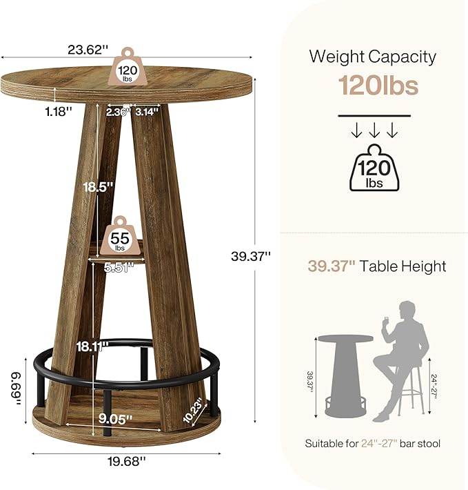 Tribesigns Round Bar Table Set of 2, 39.4" H High Top Bistro Table - Image 3