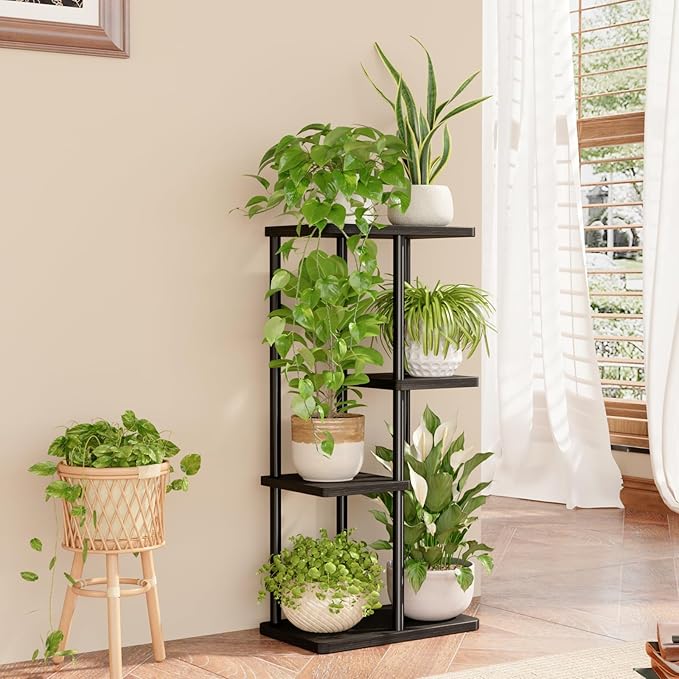 Bamworld Corner Plant Stand Indoor, 4 Tier Metal Plant Shelf - Image 2