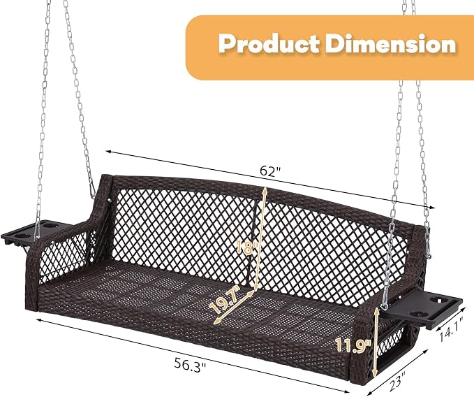 3 Seat Porch Swing, Wicker Patio Swing - Image 2
