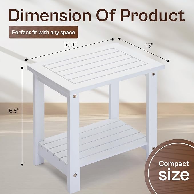 Outdoor Side Table, 2-Tier Acacia Wood End Table - Image 2