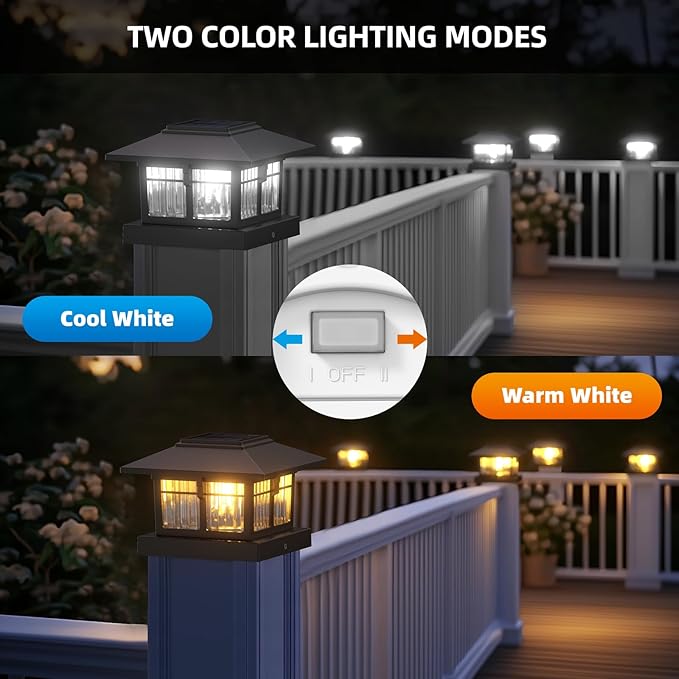 EXCMARK 4x4 Solar Post Cap Lights, 8 Pack Fence Deck Post Lights Outdoor Solar - Image 3