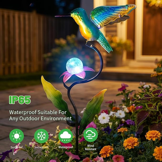 HONGLAND 46 Inch Solar Hummingbird Lights, Solar Garden Decor - Image 5