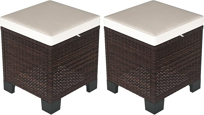 Outsunny 2 Pieces Outdoor Patio Ottomans, All Weather Wicker Outdoor Footstools by Outsunny