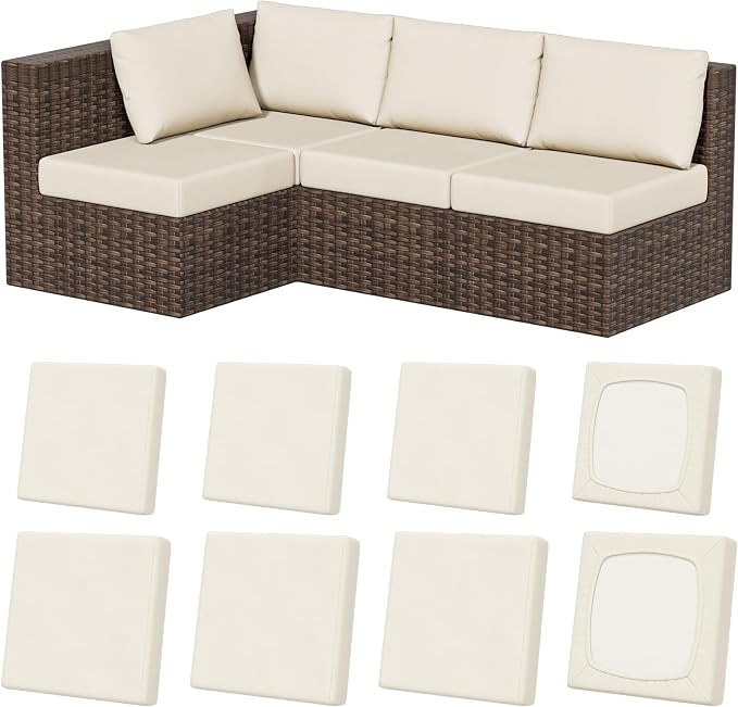 8Pcs Stretch Patio Cushion Covers, Outdoor Couch & Sofa Replacement Slipcovers by VORSHAPE