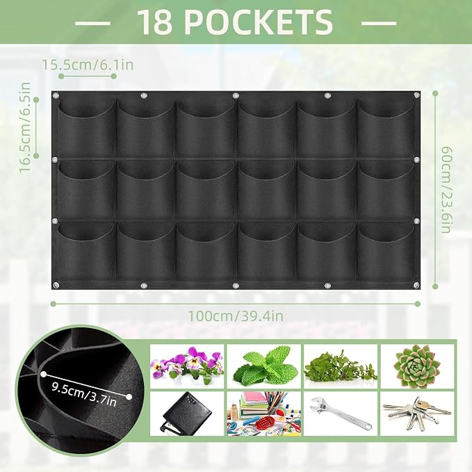 LITLANDSTAR 18 Pockets Hanging Grow Bags, 2 Pack Horizontal Wall Planter Plant - Image 3