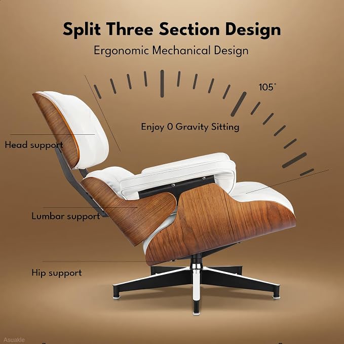 Top Grain Leather, Mid Century Chaise Lounge Chair and Ottoman, Modern Chair - Image 7