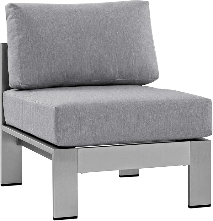 Modway Shore 5-Piece Aluminum Outdoor Patio Sectional Sofa Set in Silver Gray - Image 6