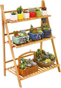 Ufine Bamboo Ladder Plant Stand 3 Tier Foldable Flower Pot Display Shelf Rack by Ufine